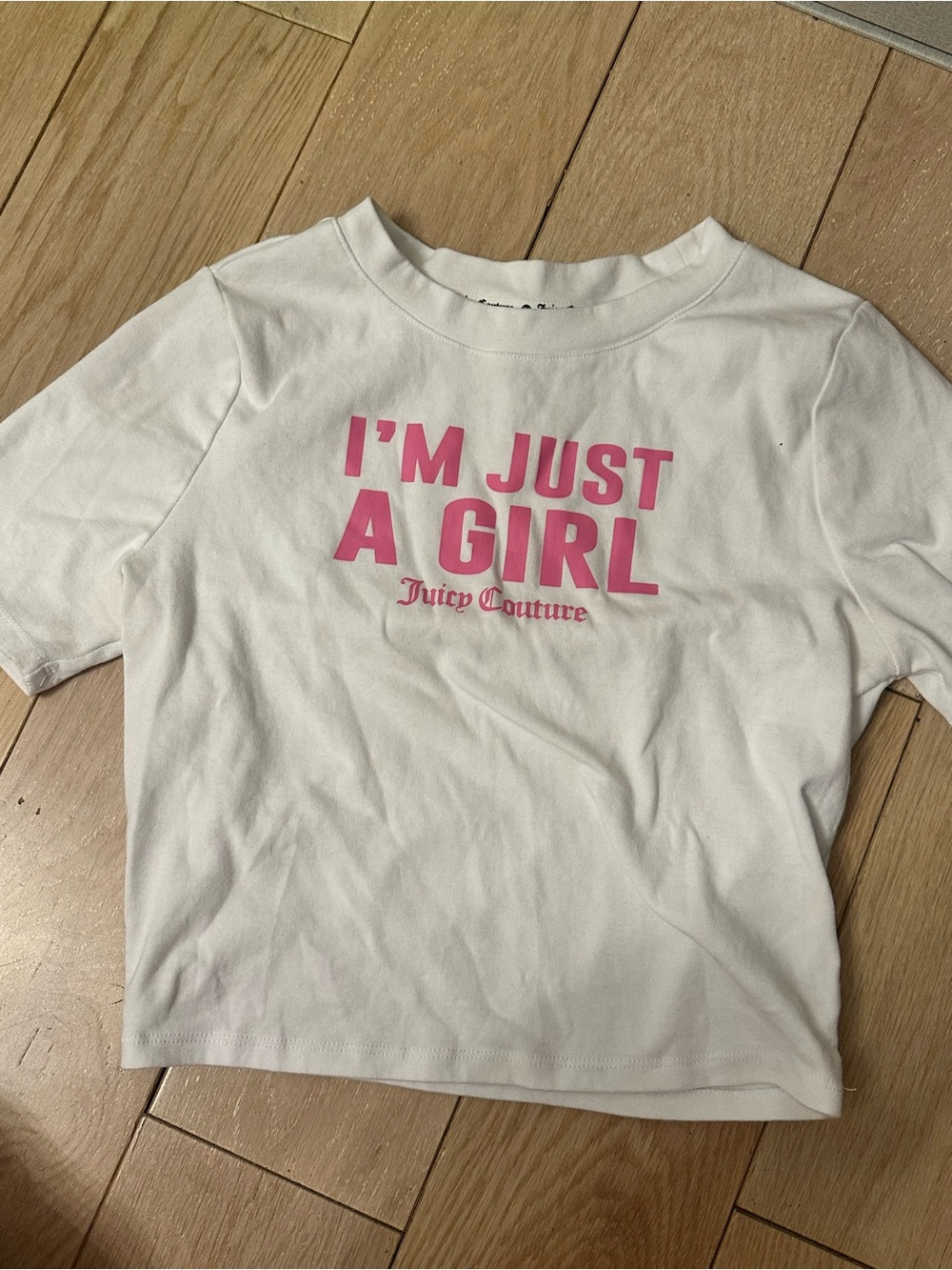 Juicy Couture' 'I'm Just A Girl' White Tee with Pink Logo